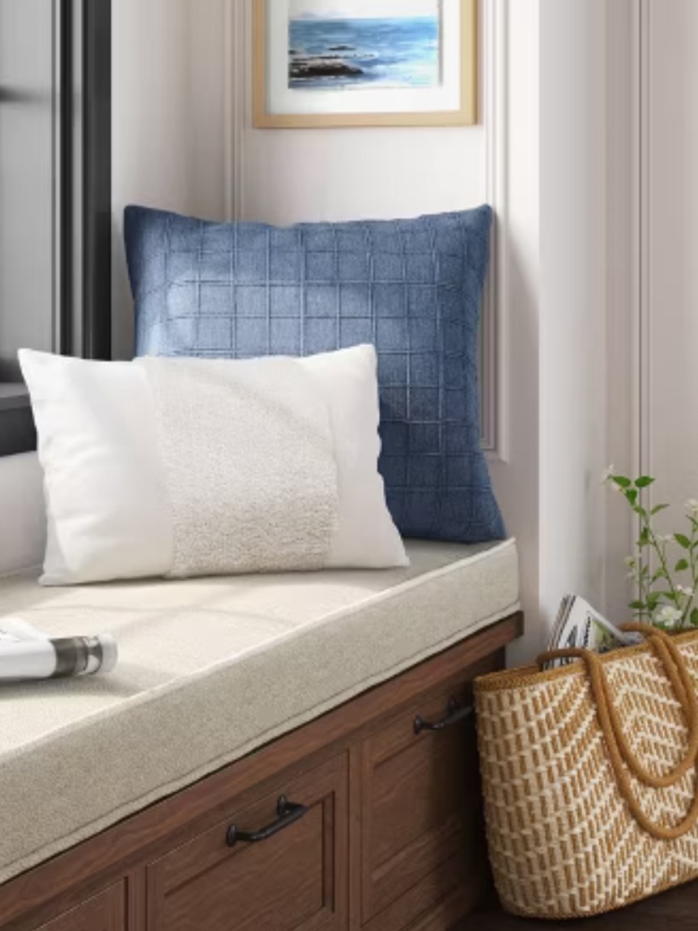 NWT Threshold Oversized Woven Washed Windowpane Square Throw Pillow Blue